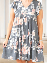 Casual Dress Women's Floral Print V Neck Smock Dress