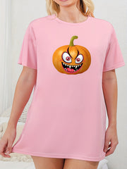 Pumpkin Print Short Sleeve Sleep Dress