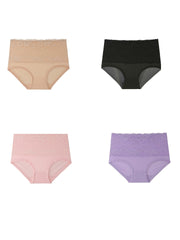 4 Pack Plus Size Floral Print Lace Panties Women's Plus High Waist