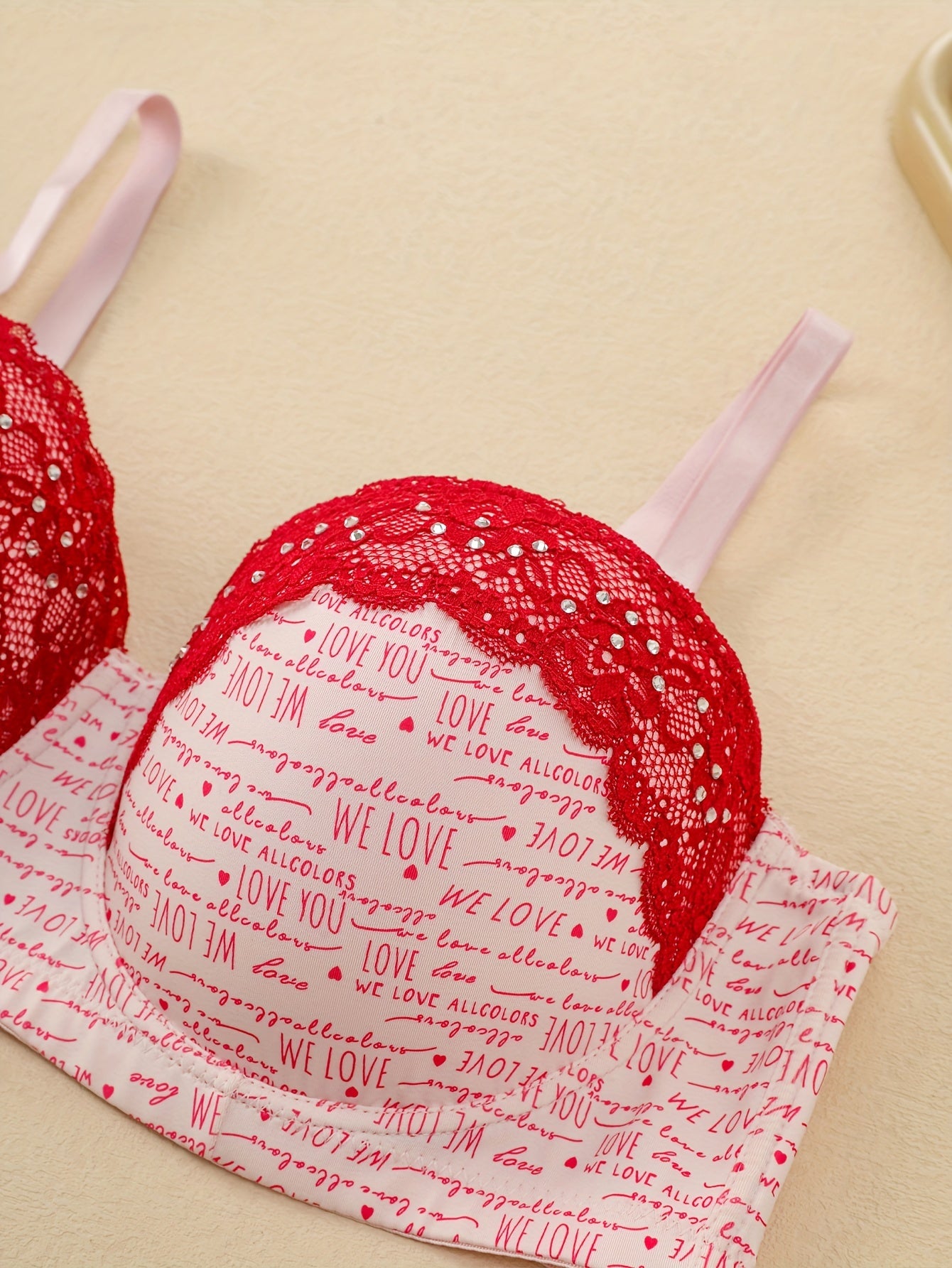 Sexy Bra Women's Plus Lace Rhinestone Molded Cup Bra
