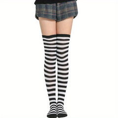 Striped Thigh High Socks Cosplay Over The Knee Stockings
