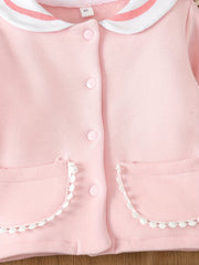 Baby Girl Kitten Print Doll Collar Baseball Coat
