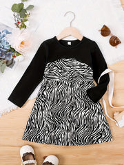 Zebre Striped Dress Long Sleeve Kids Clothing Spring Fall