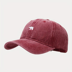 Washed Soft Top Bear Embroidery Baseball Cap Adjustable Dad Hat