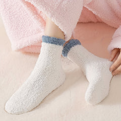 6 Pairs Colorblock Fuzzy Socks Warm Mid Tube Stockings