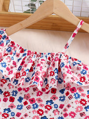 2pcs Toddler Girls Floral Ruffle Trim Top & Pants Set