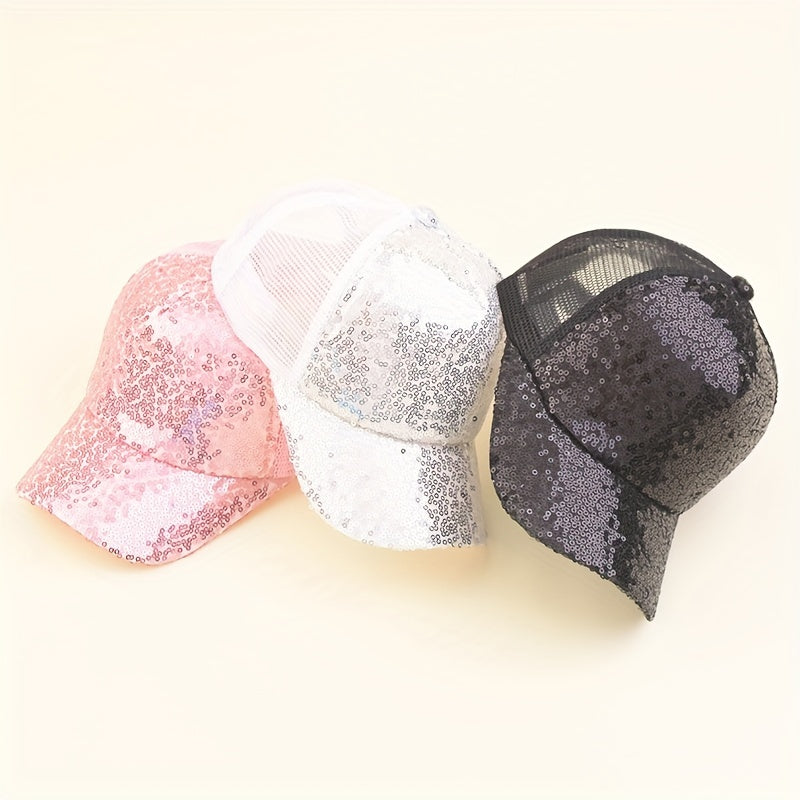 Y2K Stitching Sequin Mesh Cap Sun Protection