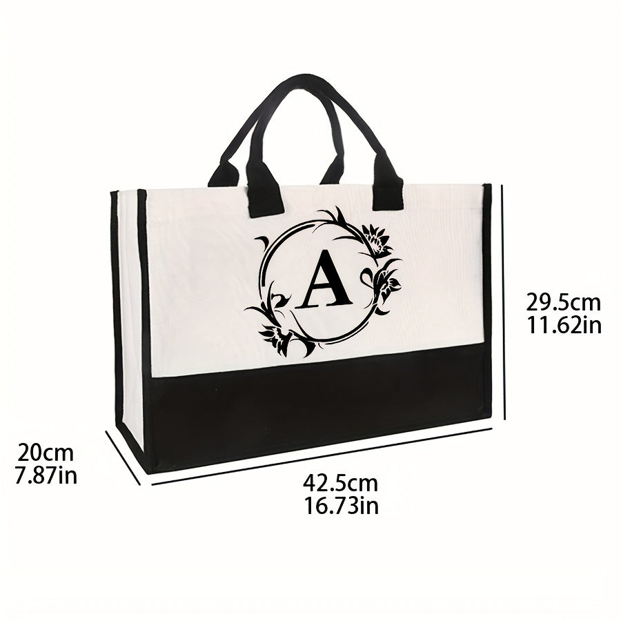 Canvas Tote Bag Letter Pattern Handbag Vintage Casual Shopping Bag