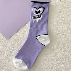 6 Pairs Heart Print Socks Mid Tube Women's Stockings