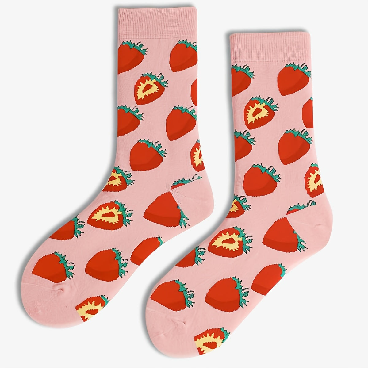 Sweet Pink Serie Socks Strawberry Pattern Crew Socks Women's Stockings