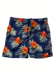 Quick Drying Drawstring Men's Swim Trunks with Inner Mesh, Plants and Cake Print