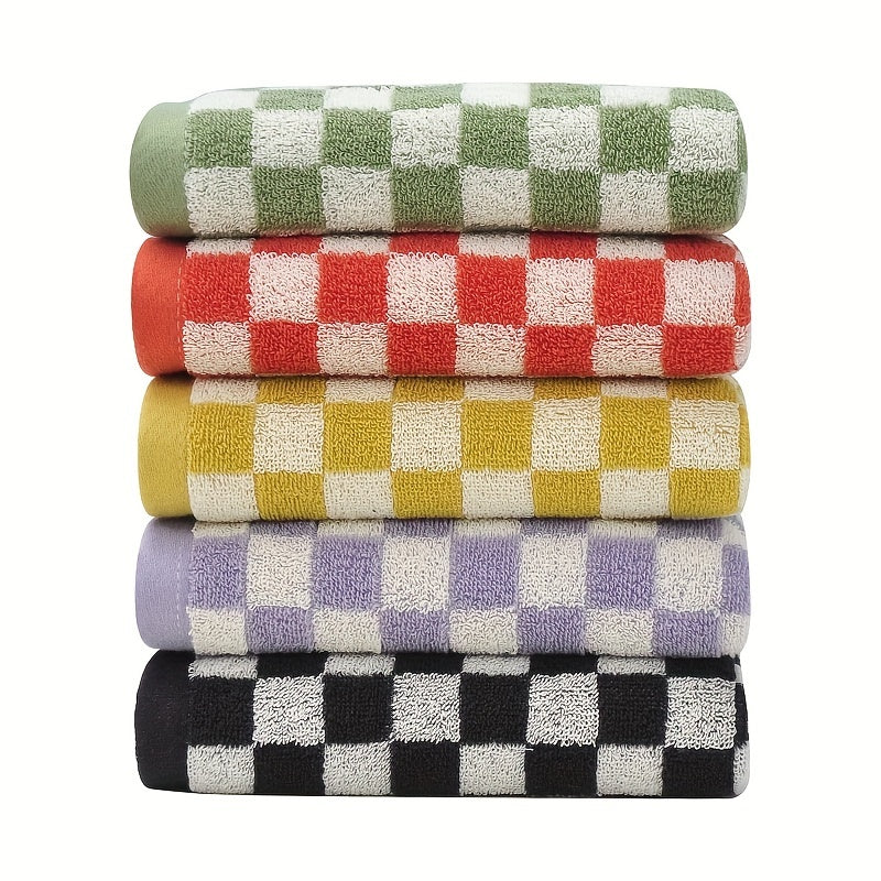 Checkerboard Pattern Cotton Hand Towel Soft Skin-friendly Face Towel