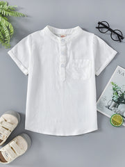 Boys Short Sleeve Stand Collar Shirt