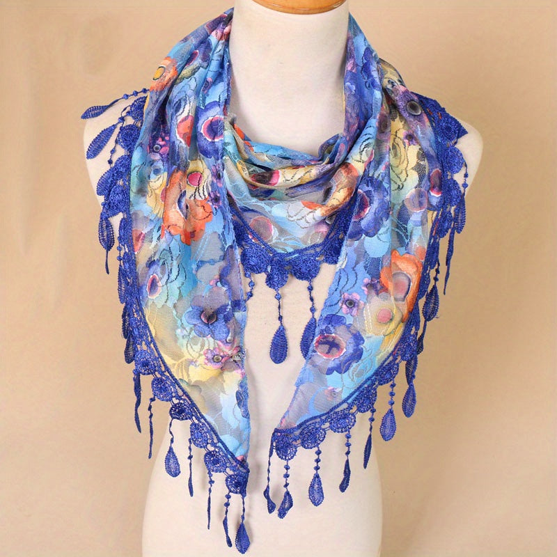 Colorful Lace Tassel Triangle Scarf Hollow Church Veil Mantilla