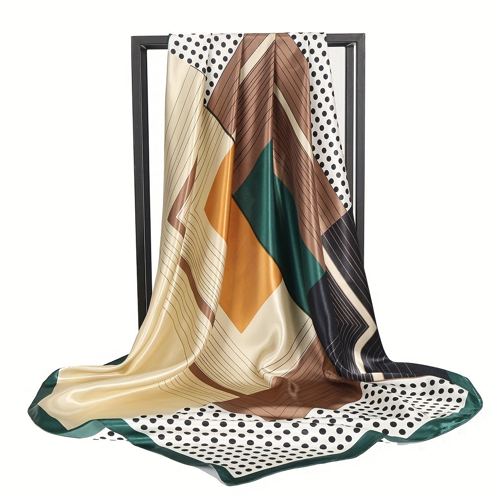 Geometric Block Satin Bandana Shawl Silk Square Scarf Windproof Head Wrap