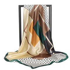 Geometric Block Satin Bandana Shawl Silk Square Scarf Windproof Head Wrap
