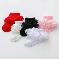5pairs Baby Girls Lace Ruffle Socks Mesh Breathable Princess Socks