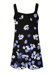 Floral Print Plus Size Romper with Pockets