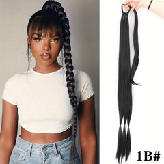 Long Straight Ponytail Extensions Synthetic Hair Natural Look