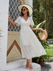 V Neck Midi Dress Flutter Sleeve Casual Party Dress