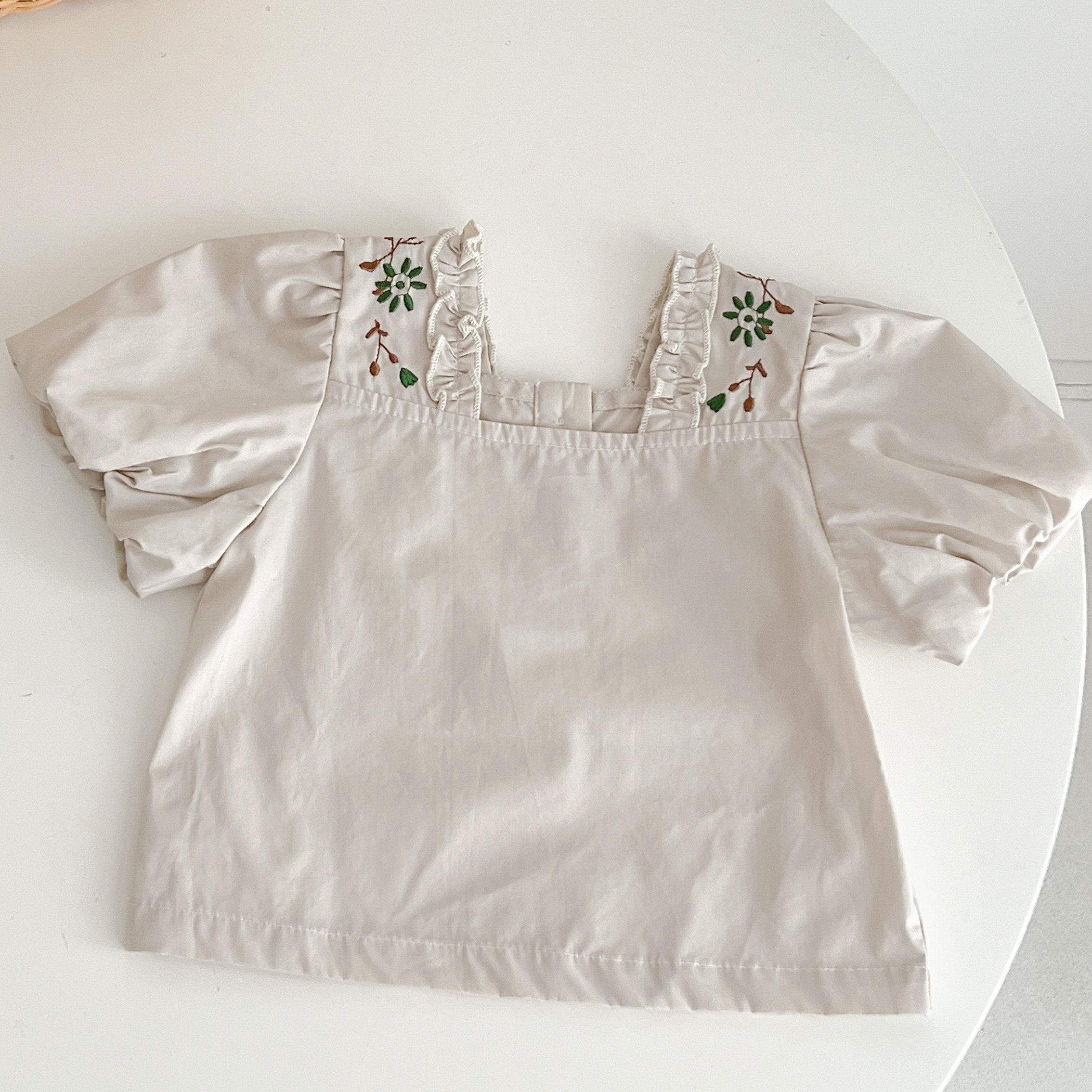 Baby Girls Floral Embroidery Square Neck Top Summer Clothes
