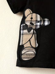 2pcs Baby Boys Bear Graphic T shirt & Plaid Shorts Set