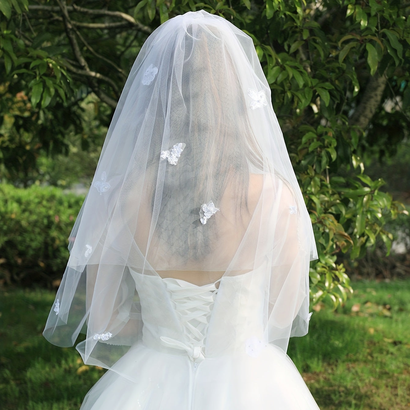 Butterfly Pattern Mesh Veil With Faux Pearl Bridal Hair Accessories
