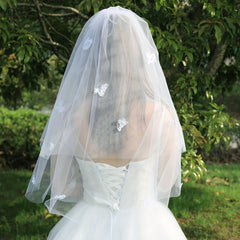 Butterfly Pattern Mesh Veil With Faux Pearl Bridal Hair Accessories