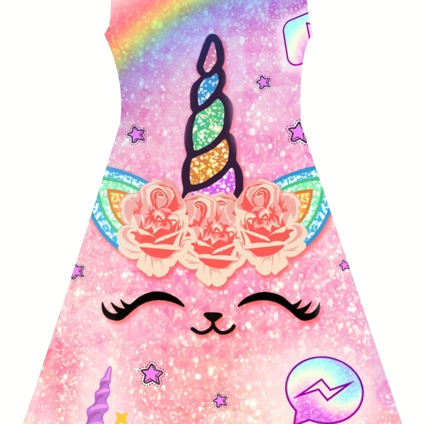 Unicorn Princess Dress Girls 3D Printed Sleeveless Birthday Party Summer Fun