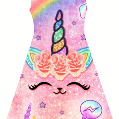 Unicorn Princess Dress Girls 3D Printed Sleeveless Birthday Party Summer Fun