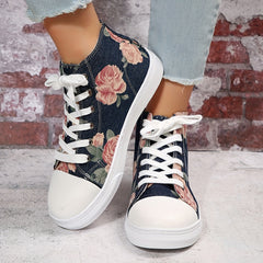 Floral Canvas Sneakers Lace Up Lightweight Round Toe Shoes