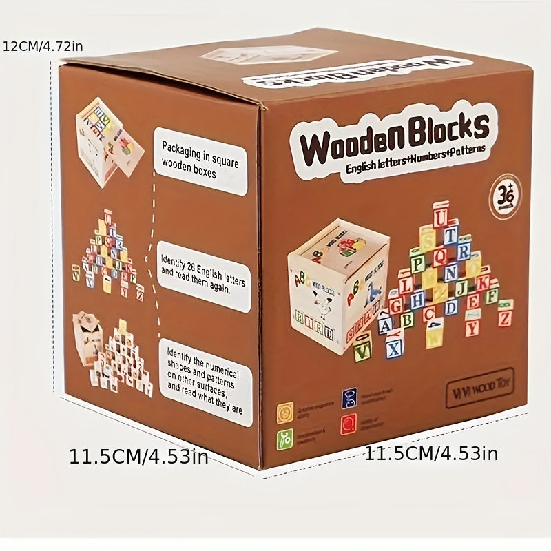 Wooden Letter Blocks Set for Learning Shapes and Colors