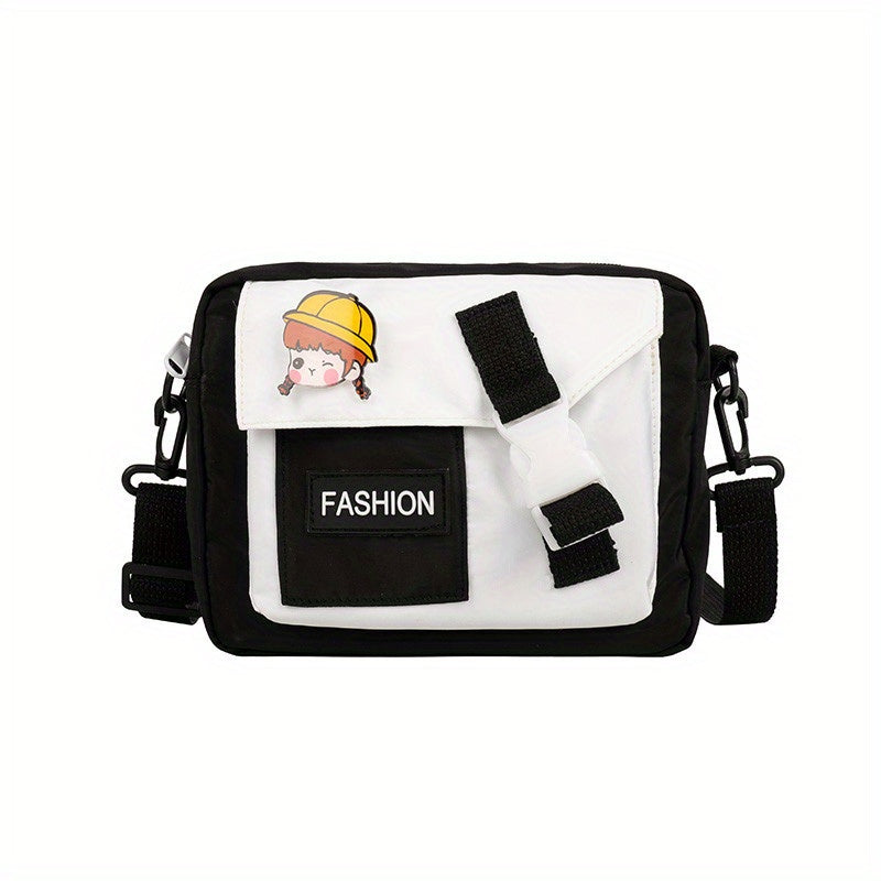 Letter Patch Bag Small Square Shoulder Bag With Pin