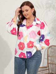 Floral Button Up Lantern Sleeve Blouse