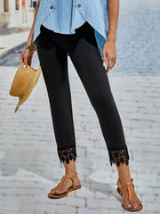 Lace Trim Pants Cropped Casual Pants
