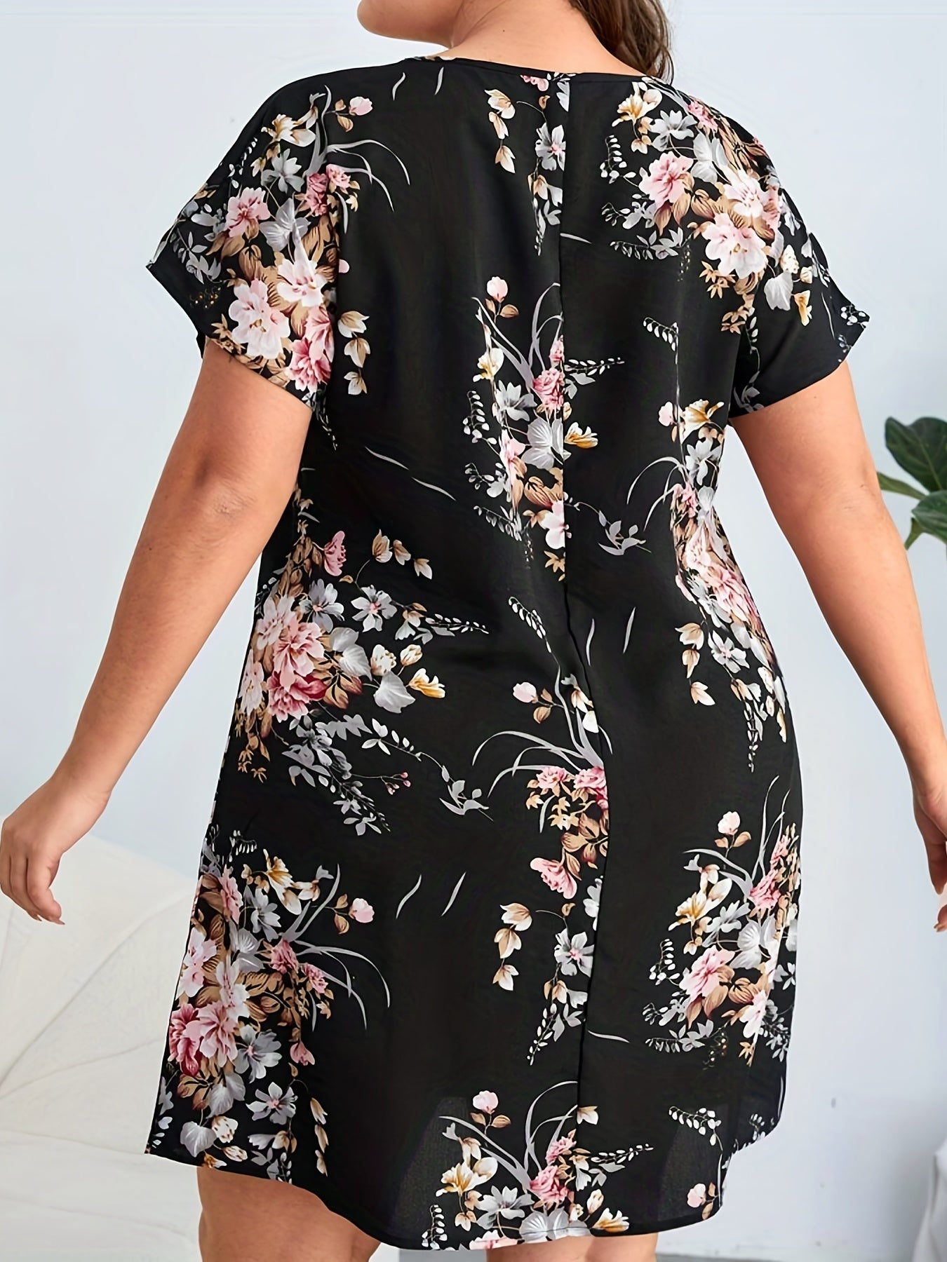 Floral Print Batwing Sleeve Loose Fit Dress