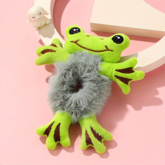 Baby Girls Cute Animals Plush Hair Ties - Frog Panda Cow Cat Bear Bunny Pattern