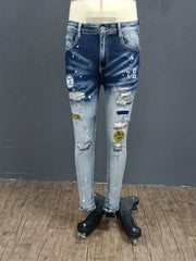 Men's Slim Fit Ripped Jeans Casual Street Style Distressed Denim Pants