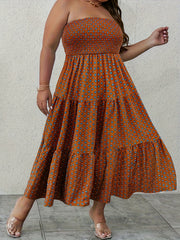Boho Dress Women's Plus Allover Print Smock Tube Dress