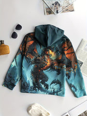 Dragon 3D Print Boys Casual Pullover Hooded Sweatshirt