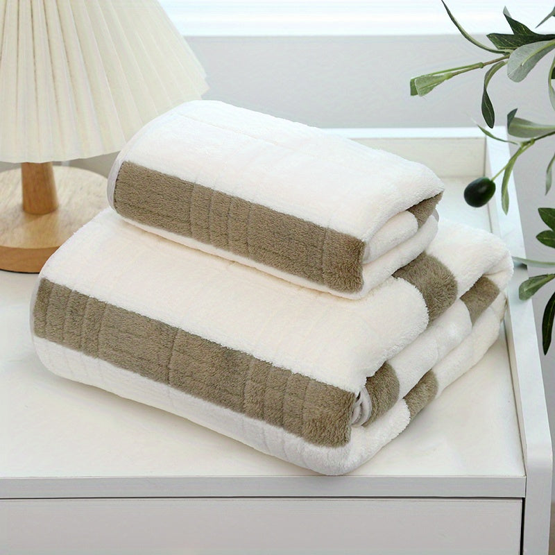 2pcs Striped Towel Set Soft Absorbent