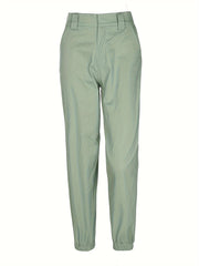 Solid High Rise Jogger Cargo Trousers with Pockets