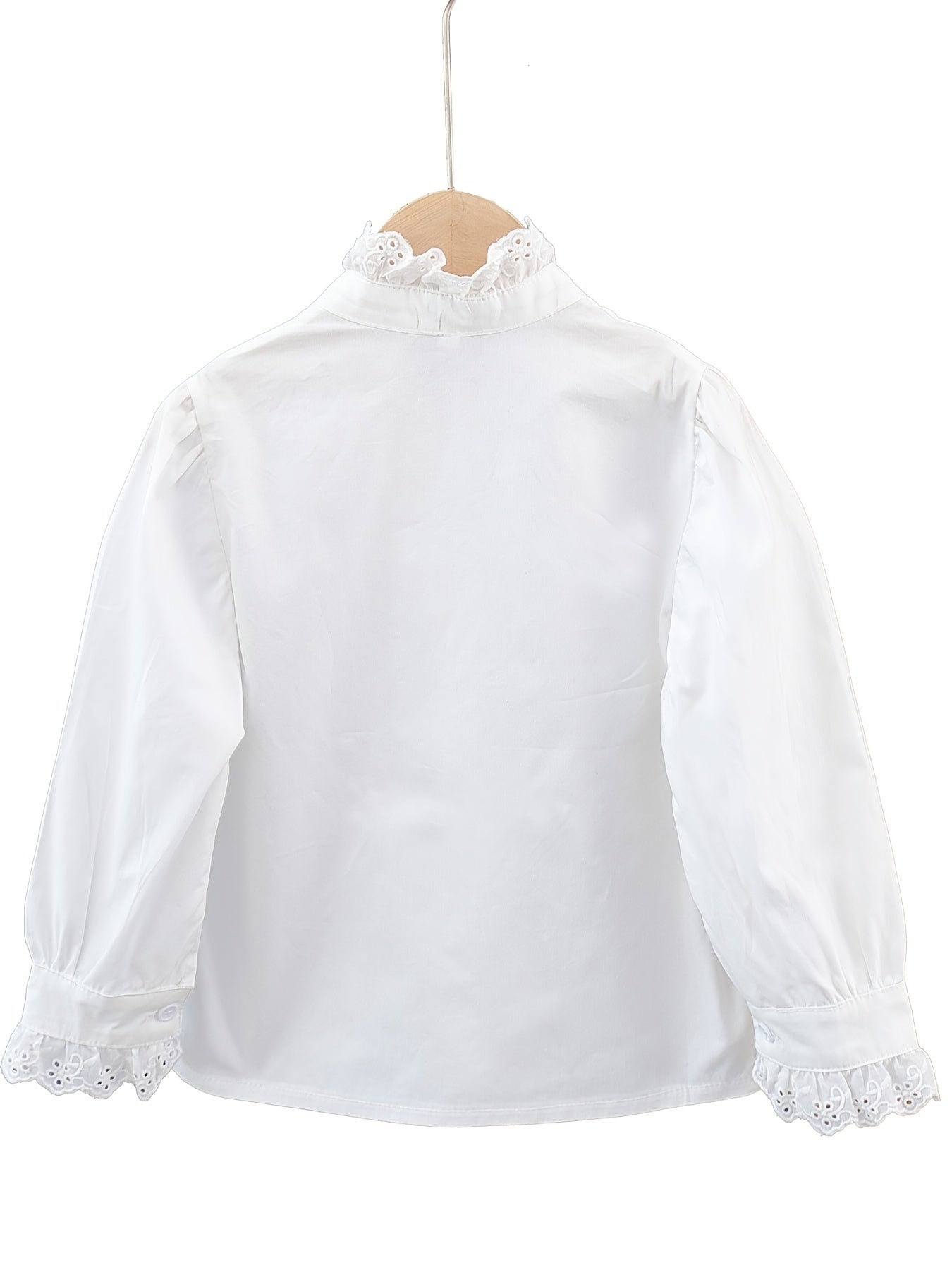Girls Varsity Shirt Lace Ruffle Collar Long Sleeve Blouse
