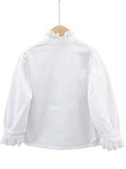 Girls Varsity Shirt Lace Ruffle Collar Long Sleeve Blouse