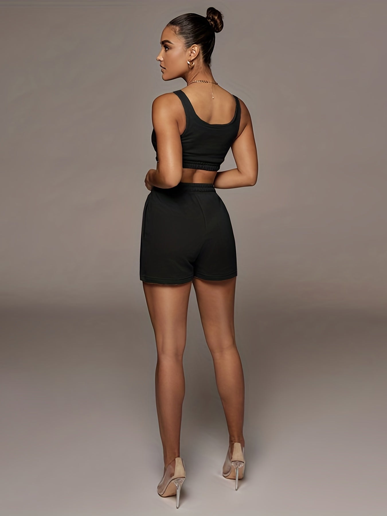 Casual Matching Set Crop Tank Top & Drawstring Shorts Outfits