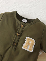 2pcs Baby Boys Short Sleeve Romper & Hat Set