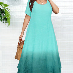 Ombre Print Short Sleeve Maxi Dress Women's Plus Boho