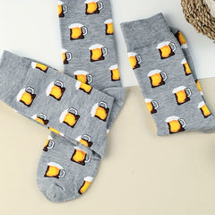 3 Pairs Beer Print Socks Cartoon Comfy Mid Tube Women's Stockings