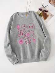 Smiling Face Print Loose Long Sleeve Sweatshirt for Women