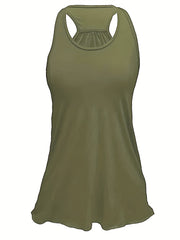 Solid Wide Strap Tank Tops Women's Plus Round Neck Basic Tank Tops